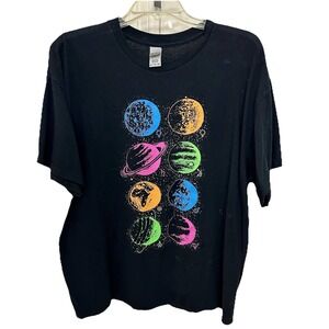 Men's Black Neon Rainbow Solar System T-Shirt, Size Extra Large, EUC